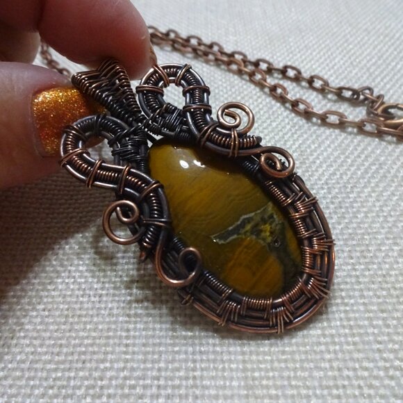 Rustic MOOKAITE Handmade COPPER WIRE-WRAPPED Pendant/Chain #588C - Picture 3 of 3